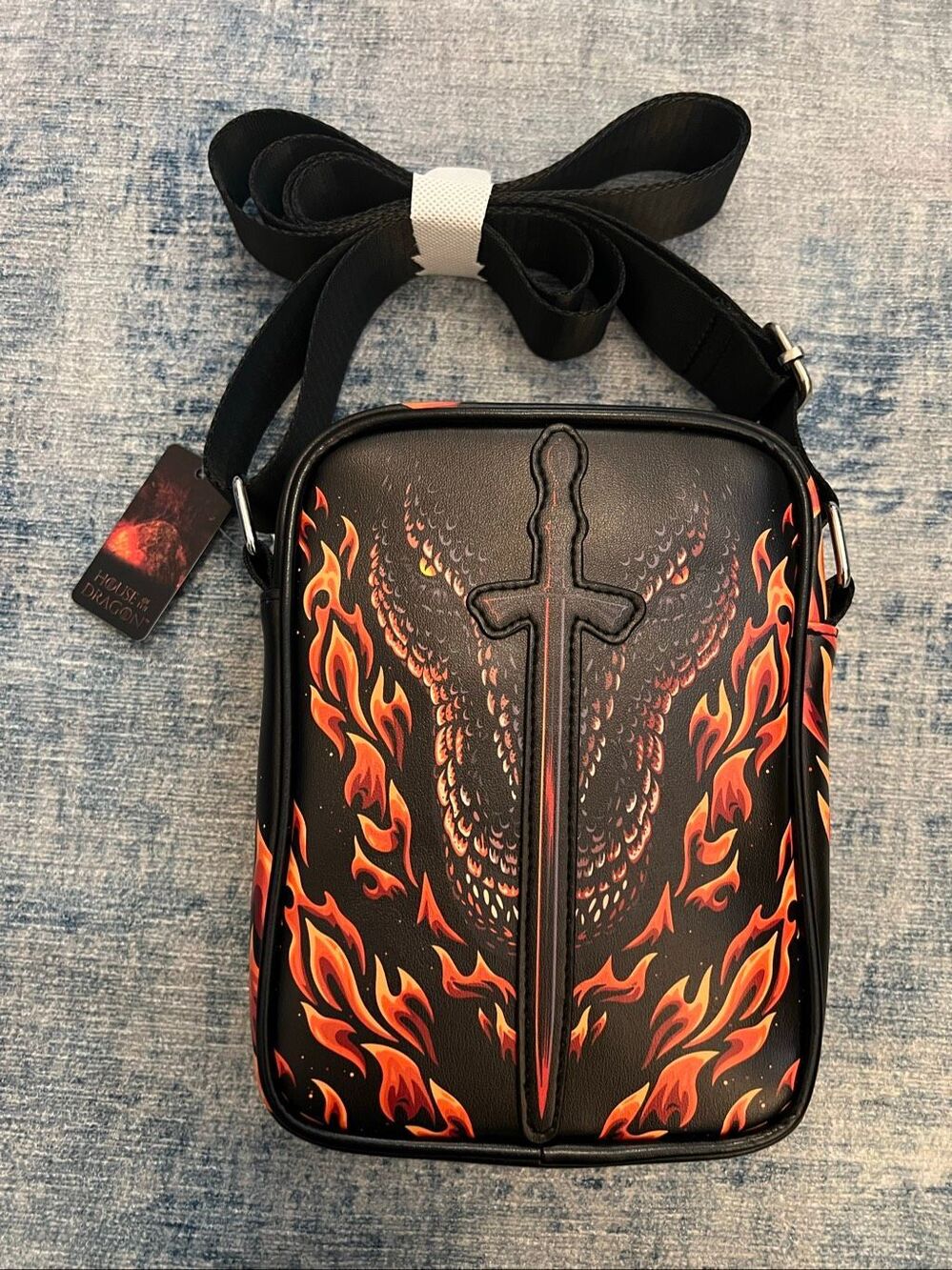 HBO Buckle-Down House of The Dragon Black Red Flame Faux Leather Crossbody Bag